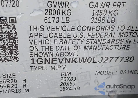 2020 Chevrolet Traverse Awd High Country from USA, damaged, VIN 1GNEVNKW0LJ277730